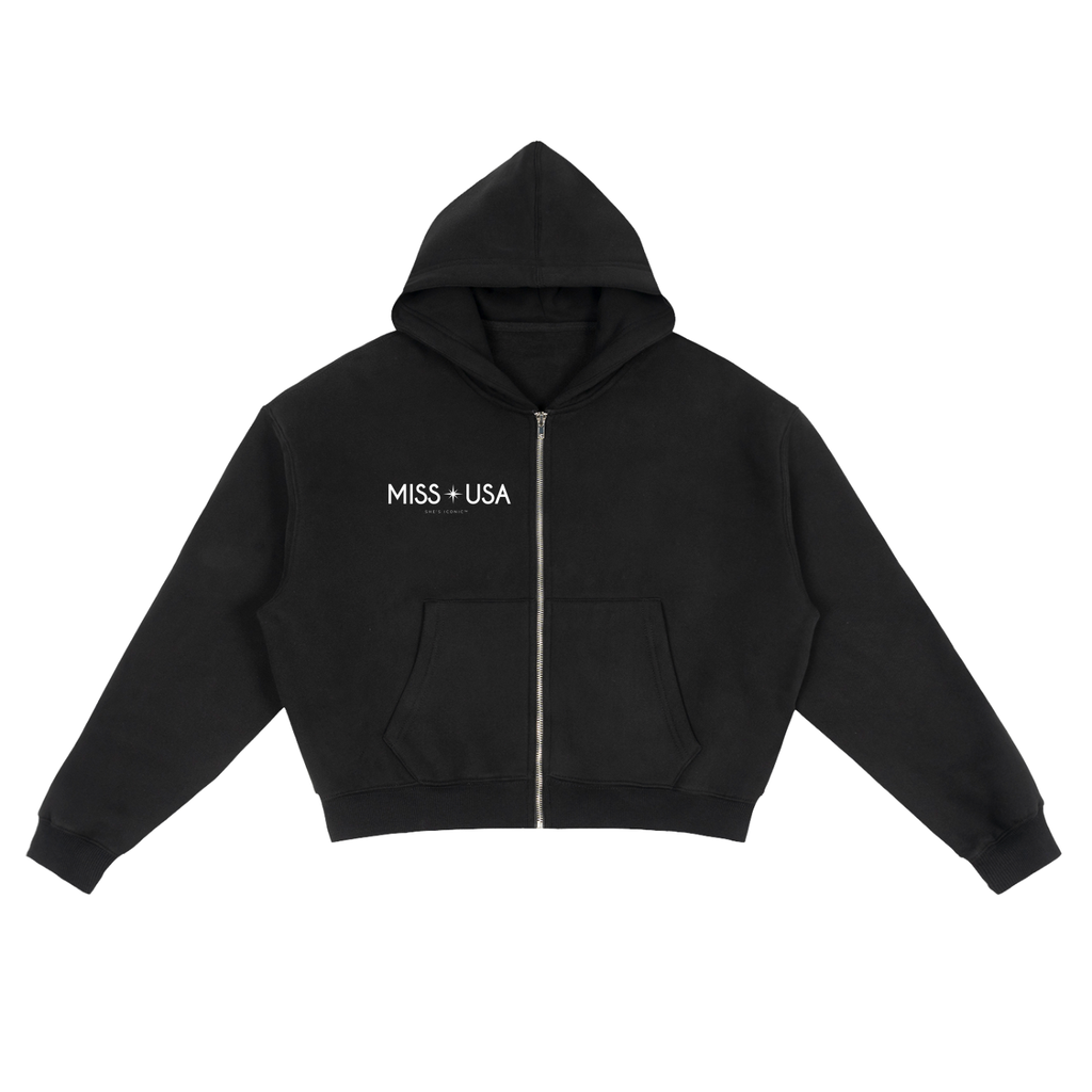 Miss USA Fleece Zip-Up Boxy Hoodie