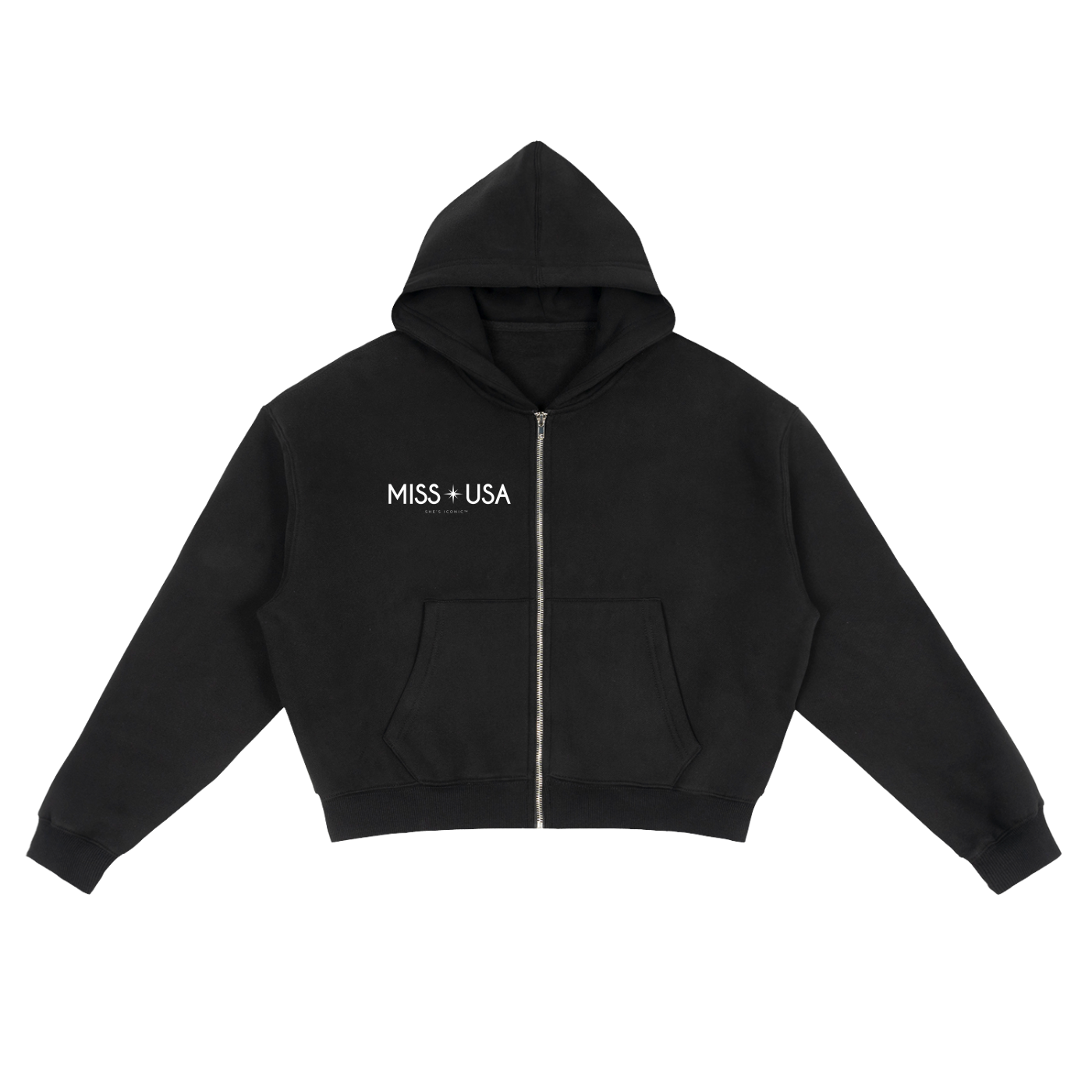 Miss USA Fleece Zip-Up Boxy Hoodie