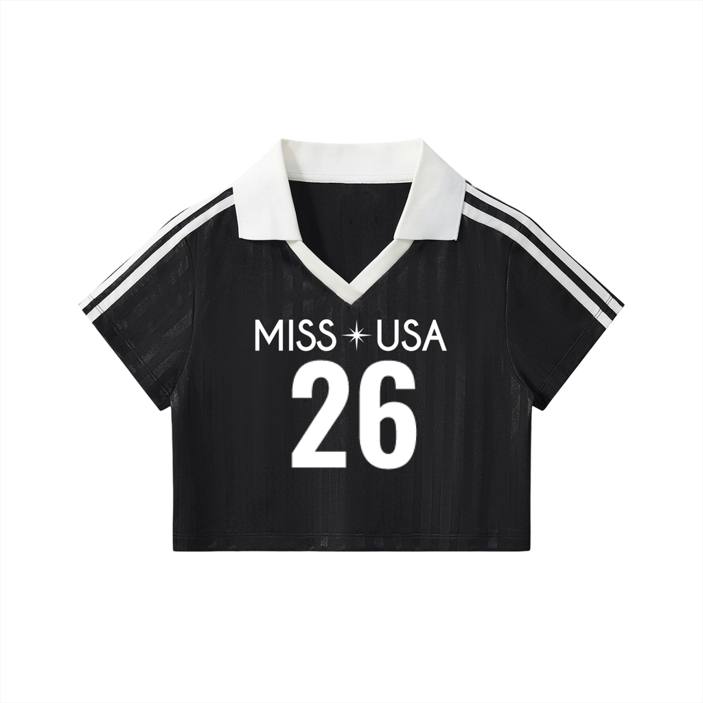 Miss USA Contrast Collar Striped Cropped Jersey
