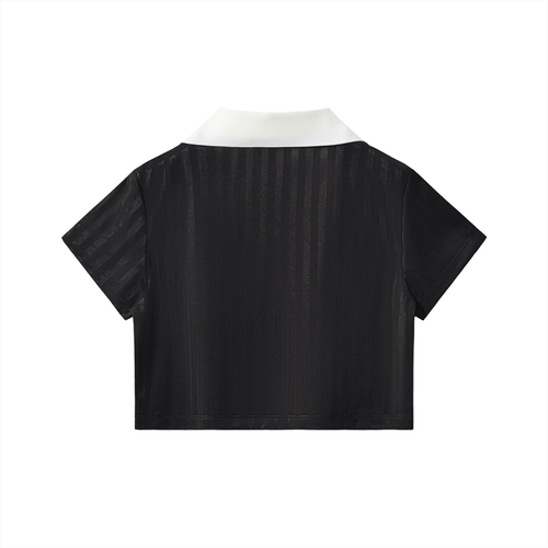 Miss Teen USA Contrast Collar Striped Cropped Jersey