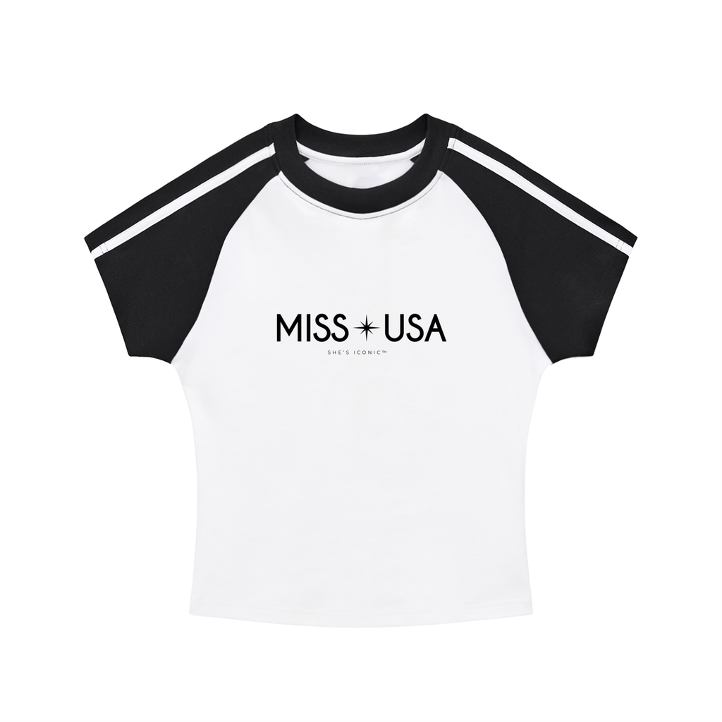 Miss USA Contrast Stripes Bodycon Raglan  Sleeve T-Shirt