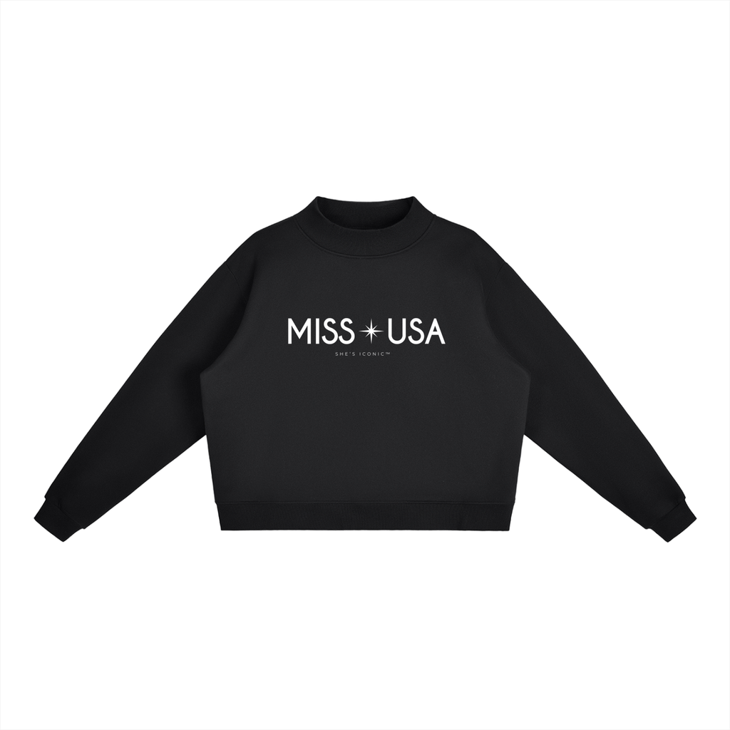 Miss USA Essential Fleece Mock-Neck Crew Sweatshirt