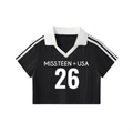 Miss Teen USA Contrast Collar Striped Cropped Jersey