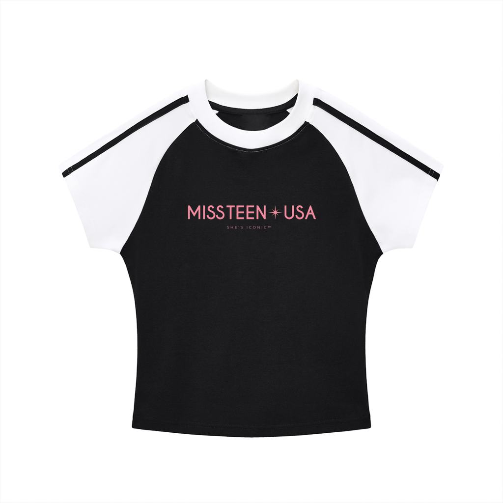 Miss Teen USA Contrast Stripes Bodycon Raglan  Sleeve T-Shirt