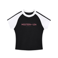 Miss Teen USA Contrast Stripes Bodycon Raglan  Sleeve T-Shirt
