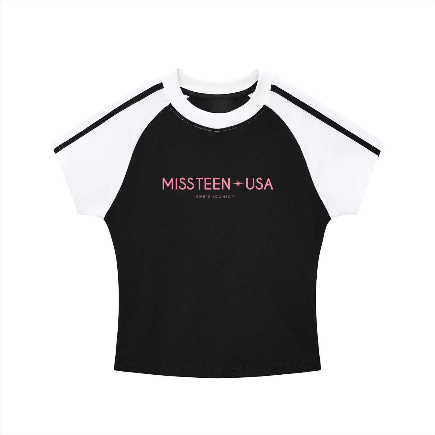 Miss Teen USA Contrast Stripes Bodycon Raglan  Sleeve T-Shirt